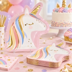 Unicorn Premium Metallic Unicorn Shaped Plates - 8 PK