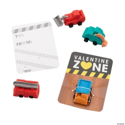 Construction Truck Erasers Valentine Exchange with Card for 24