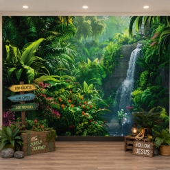 GIANT Rainforest VBS Waterfall Fabric 8FT Backdrop