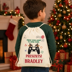 Christmas Gamer Personalized Drawstring Backpack