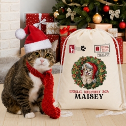 Vintage Cat Xmas Personalized Drawstring Backpack