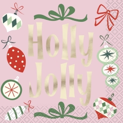 Vintage Christmas Holly & Jolly Metallic Gold Napkins 16PK