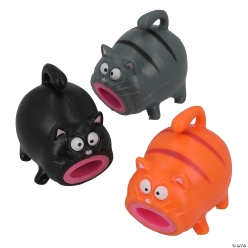 Black & Orange Cat Hairball Vinyl Squeeze Toys-12Pk