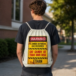 Zombie Warning Personalized Drawstring Backpack