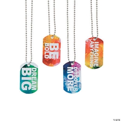 Girls Inspirational Dog Tag Necklaces - 12 Pack