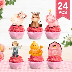 Farm Watercolour Cupcake Picks - 24pcs