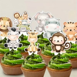 Safari Zoo Watercolour Animal Cupcake Picks 24pk