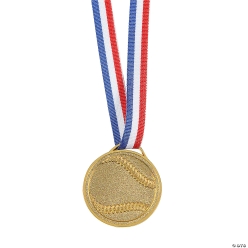 Goldtone Baseball Medals with Ribbon-12Pk