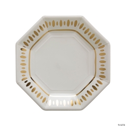 White & Gold Party Paper Dinner Plates-8Pk