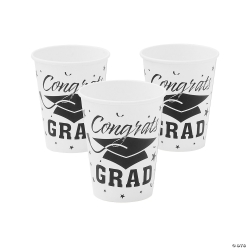Congrats Grad White BIG Paper Cups - 25Pk