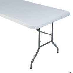 White Fitted Rectangle 8 Ft. Fitted Plastic Tablecloth