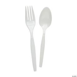 White Fork & Spoon Plastic Cutlery - 16Pk