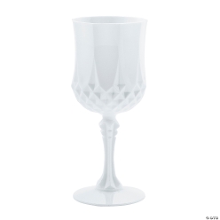 White Patterned Plastic Wine Glasses - 12Pk