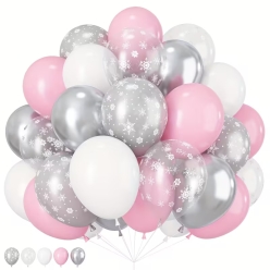 Snowflake White, Pink and Silver Latex Balloon Set 60pcs