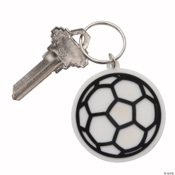Soccer Ball Black & White Rubber Keychains - 12Pk