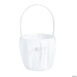 White Satin Flower Girl Basket