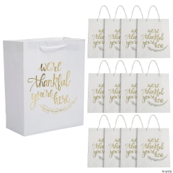 Thankful White with Gold Kraft Gift Bags - 12 Pk