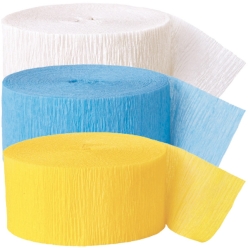 White, Light Blue & Yellow Crepe Streamers - 3 Pk