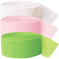White, Light Pink & Lime Green Crepe Streamers - 3 Pk