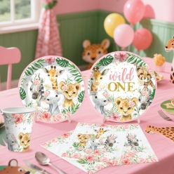 Wild One Pink Safari Tableware Set - 51pcs