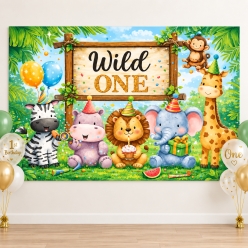 Wild One Safari 1st Birthday Fabric Backdrop 150 x 100 cms