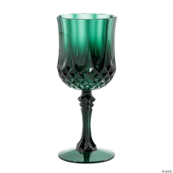 Green Plastic Patterned Wine Glasses-12Pk
