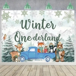 Winter Onederland Animals Big Fabric Backdrop 210 x 150 cm