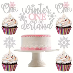 Winter Onederland Glitter Cake & Cupcake Toppers 13pcs