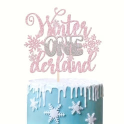 Winter Onederland 1st Birthday Pink Glitter Cake Topper