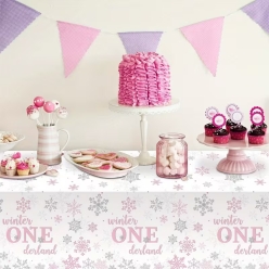 Winter Onederland 1st Birthday Pink Plastic Tablecover