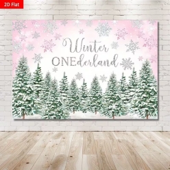 Winter Onederland Pink and Silver with Trees 60