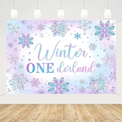 Winter Onederland 1st Birthday Big 7.5FT Purple Fabric Backdrop
