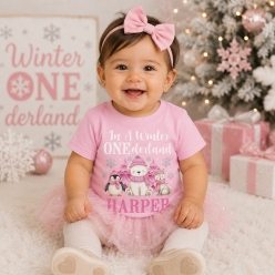Winter Onederland 1st Personalized Name Light Pink T-shirt