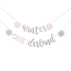 Winter Onederland 1st Birthday Pink Glitter Banner