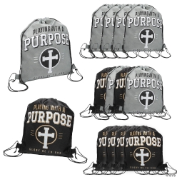 Religious Playing with a Purpose Drawstring Backpacks-12Pk