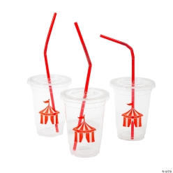 40% OFF: Carnival 16oz Plastic Cups w/ Lids & Straws-24Pk