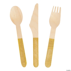 Wooden Cutlery Set with Gold Handles-24Pk