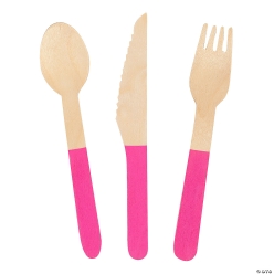 Wooden Cutlery Set with Pink Handles-24Pk