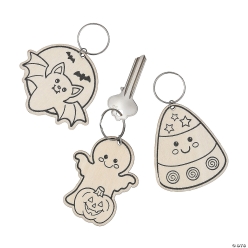 Colour Your Own Halloween Wooden Keychains-12Pk