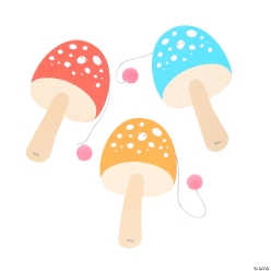 Mushroom-Shaped Wooden Paddleball Games-12Pk