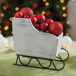 White & Black Santa's Sleigh Wooden Tabletop Centrepiece