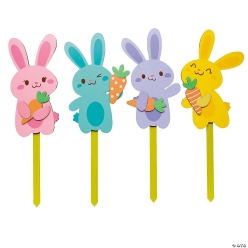 Easter Whimsy Pastel Bunnies Wooden Yard Stakes Set-4Pk