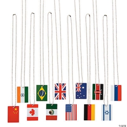 World Flag Dog Tag Necklaces - 12pk