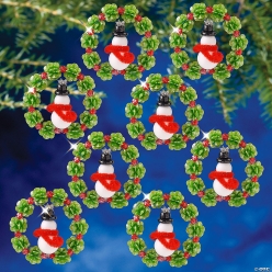 Beaded Holiday Snowman Wreath Christmas Ornament Craft Kits-12Pk