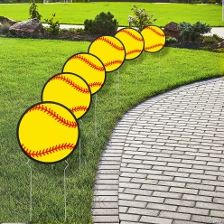 Softball Shaped Plastic Yard Signs - 6Pk