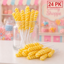 Yellow Lemon Small Twisty Lollipops - 24 Pk