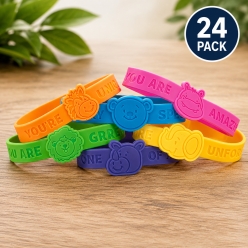 Safari Animal Face Rubber Bracelets 24pk
