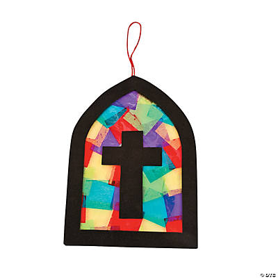 Tissue Paper Cross Stained Glass Window Craft Kit - 12 Pack