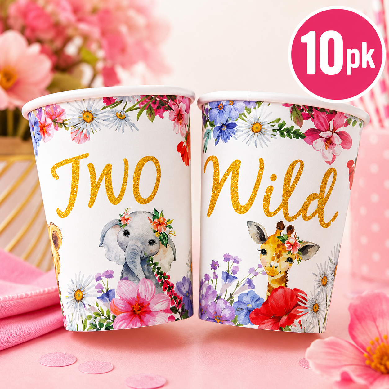 Two Wild Pink Safari 9oz Cups - 10PK