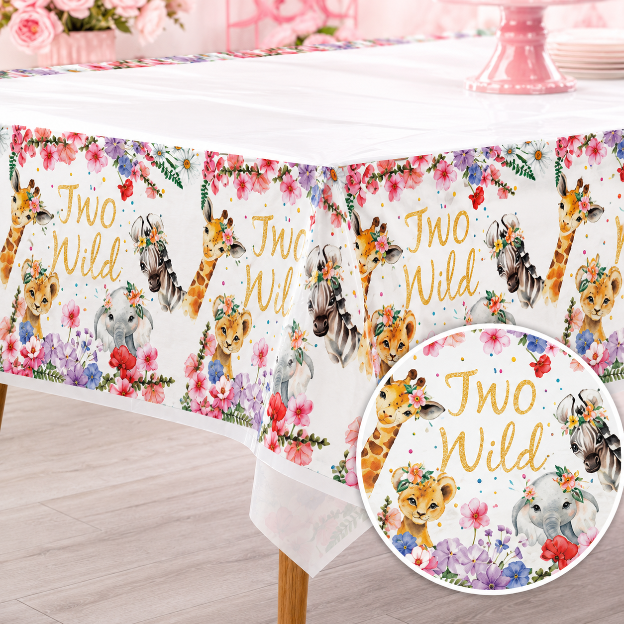 Two Wild Pink Safari Plastic Tablecover